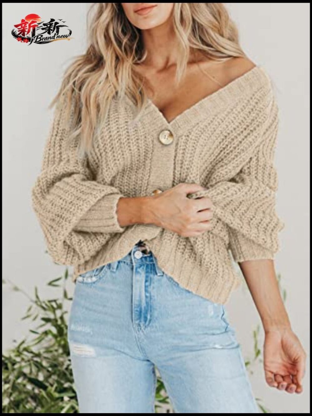 Chunky Knit Open Front Cardigan Sweater Long Sleeve Button Loose Short Coat - Picture 2 of 7